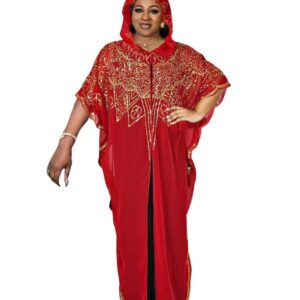 Plus Size Elegant Kaftan Dress, Women's Plus Sequin Decor Batwing Sleeve Hooded Split Hem Cover Up Dress